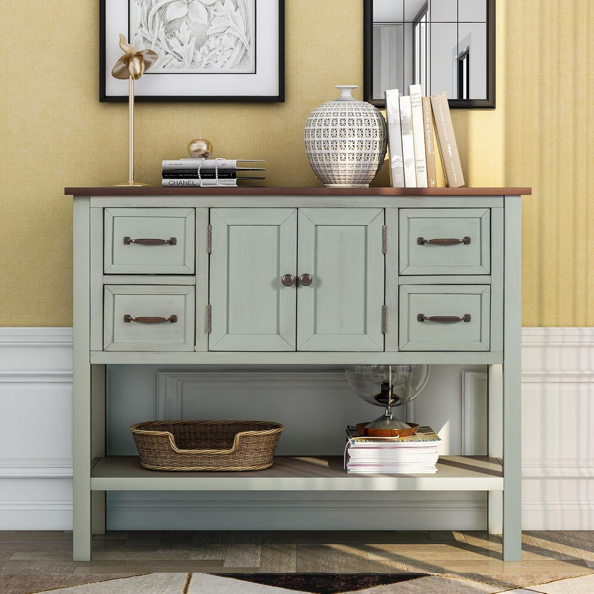Navy Blue MDF 6 Drawer Sideboard Console Table Q153379