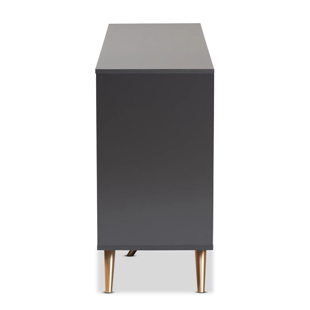 Dark Grey and Gold Finished Wood 2-Door Sideboard Buffet F7603