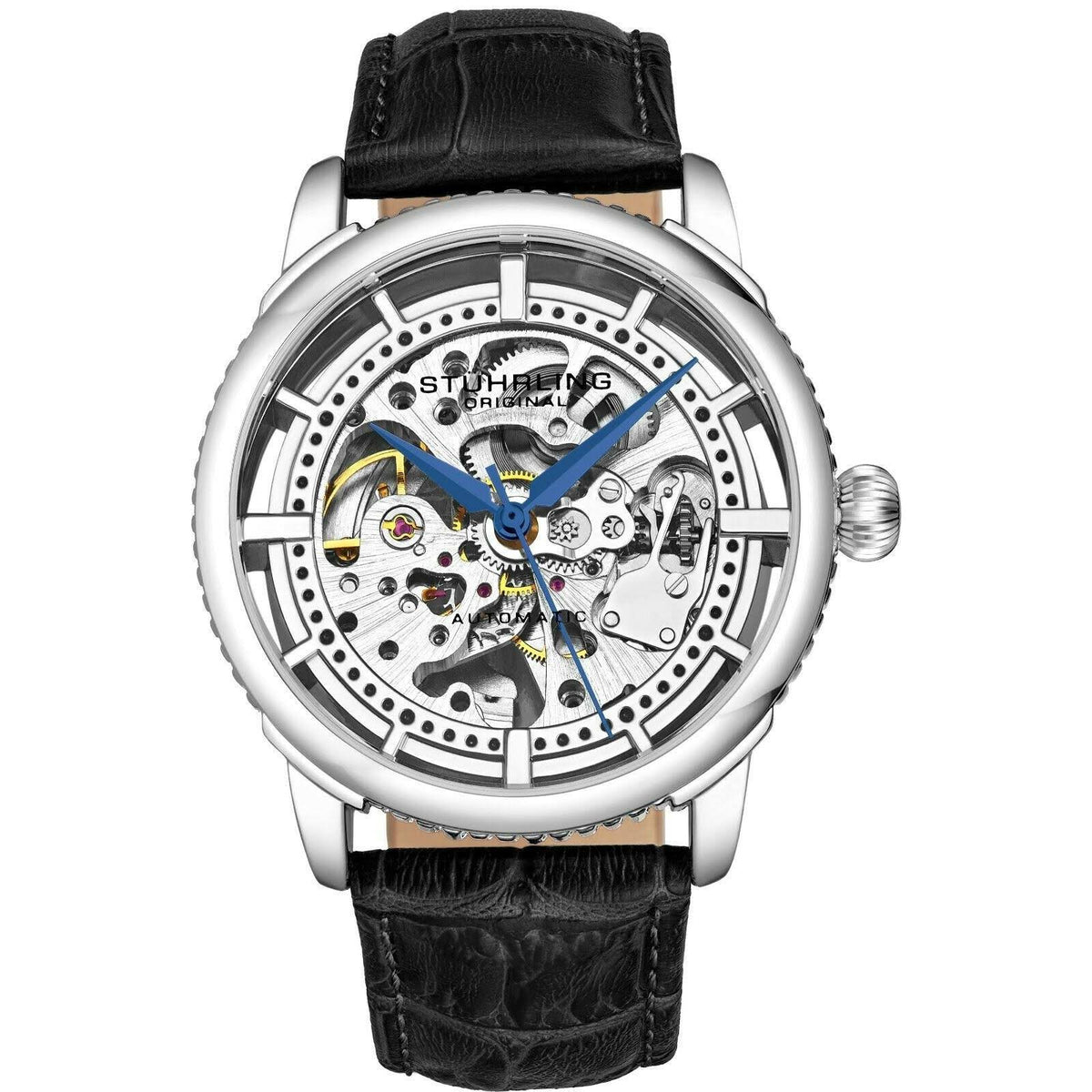 Black Leather Strap Automatic Skeleton Mens Watch Z582