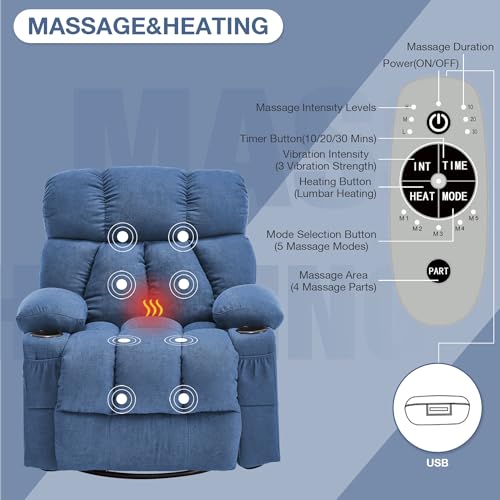 Grey Massage Rocker Recliner Chair with Heat and Vibration K4008