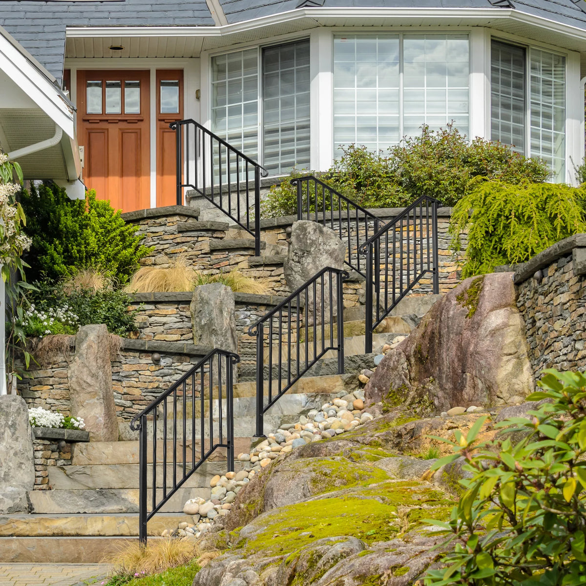 White Wrought Iron Handrails for 3 or 4 Steps G82083