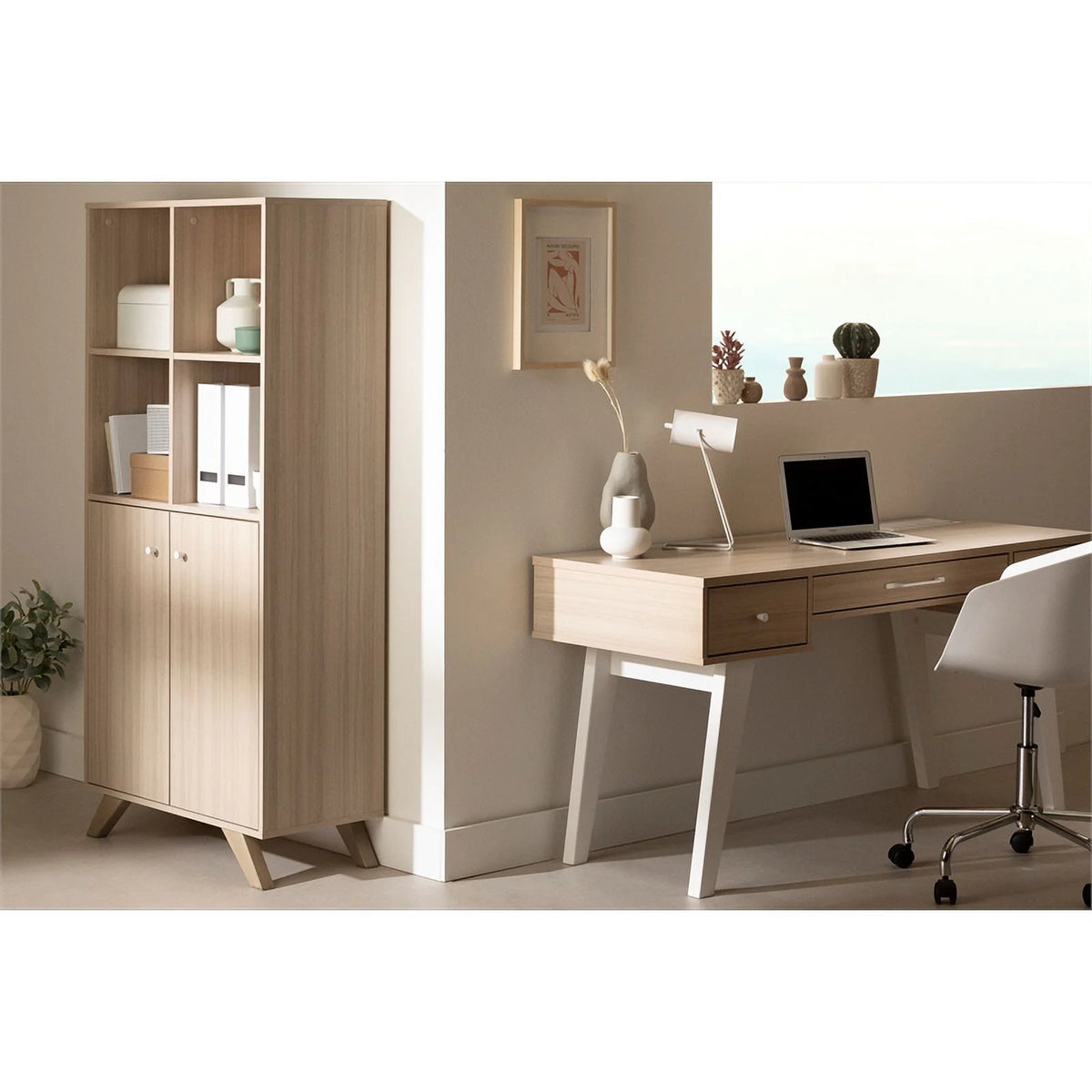 Contemporary Bookcase with 2 Doors & 4 Open Storage Spaces I2773