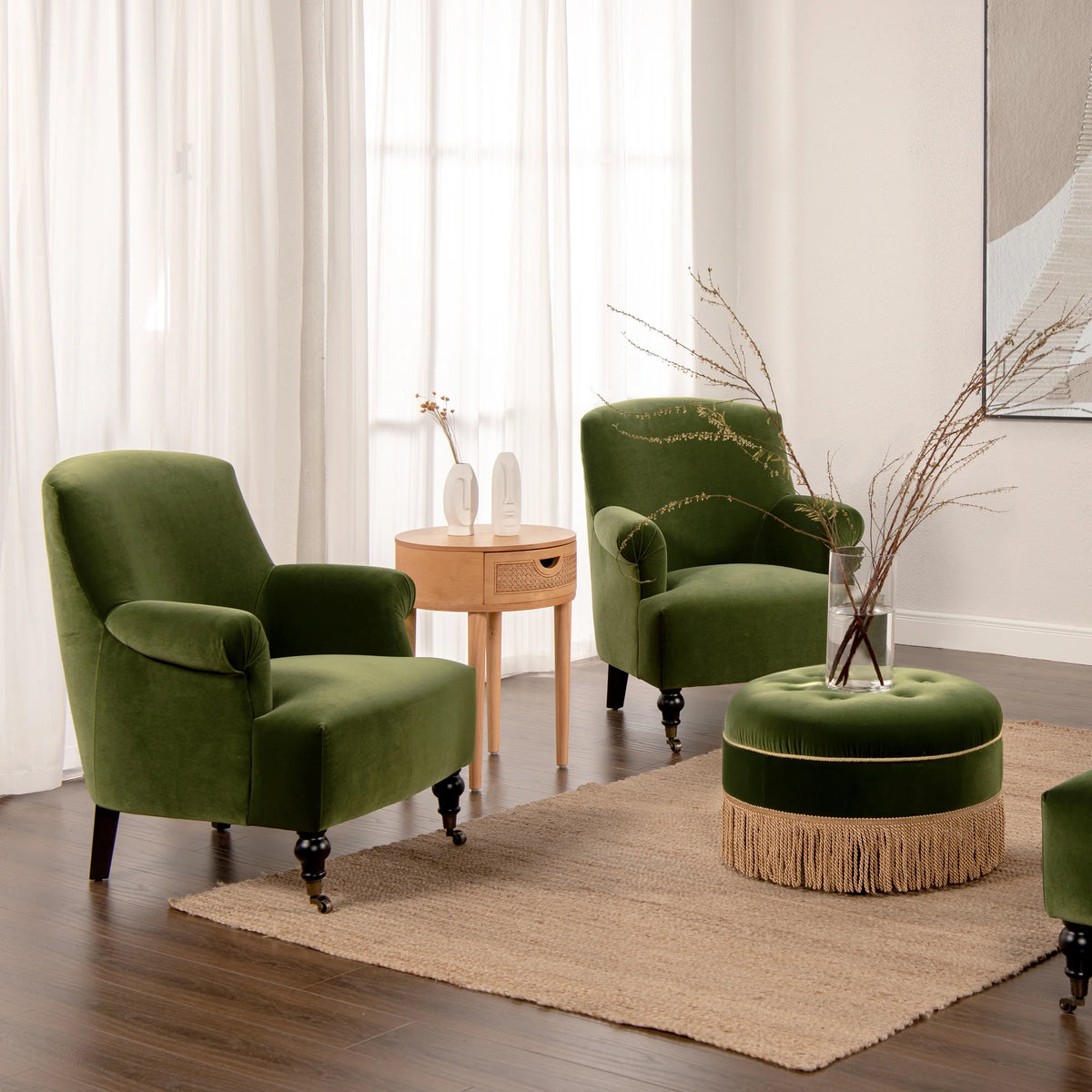 Olive Green Performance Velvet Accent Armchair D153