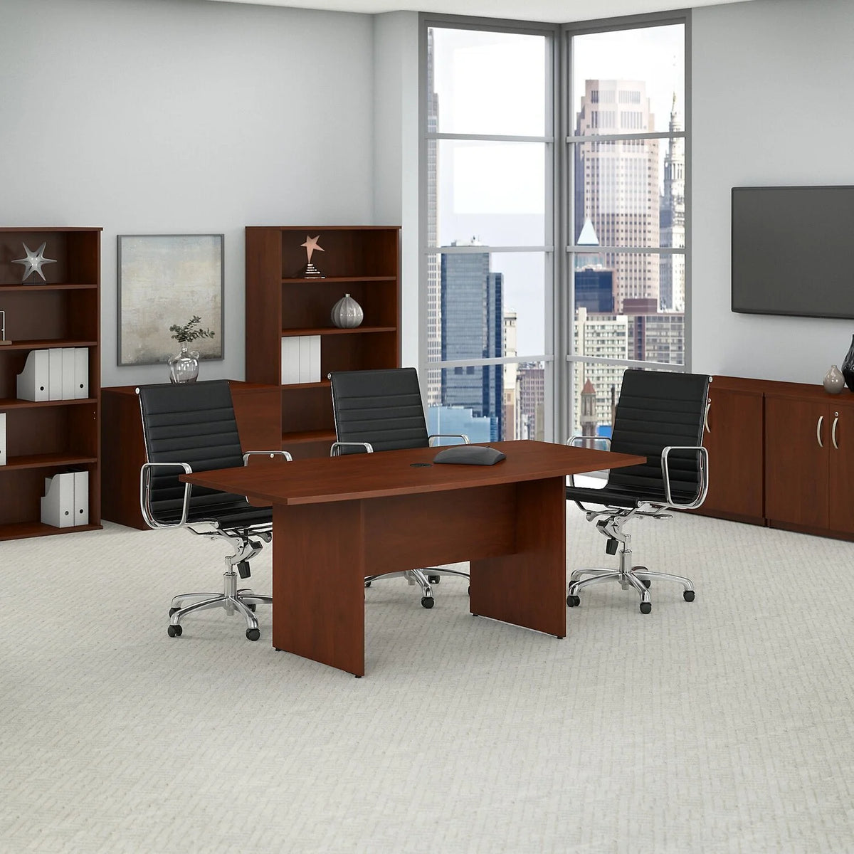 72W X 36D Boat Shaped Conference Table With Wood Base X5058
