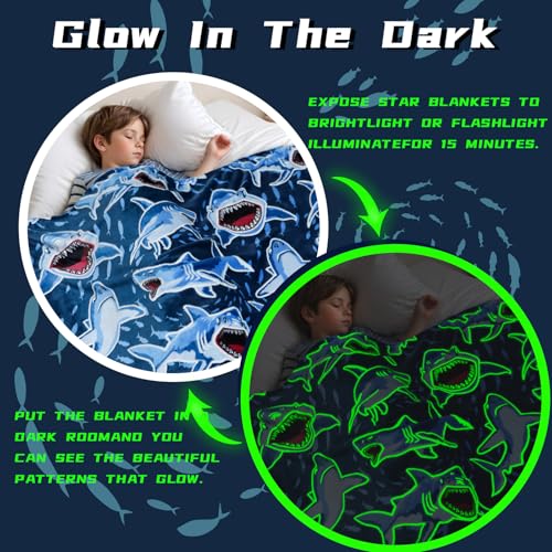 Glow in The Dark Shark Blanket 50x60 inch D2009