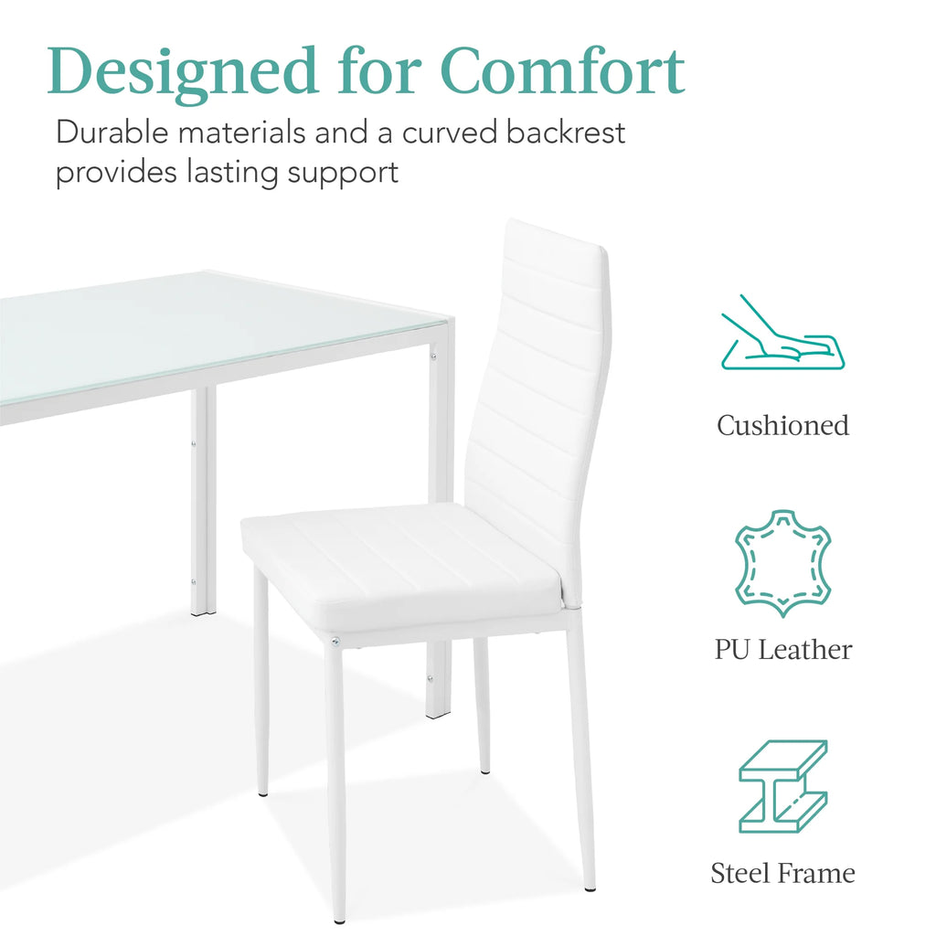 7-Piece Kitchen Dining Table Set with Glass Tabletop 6 Faux Leather Chairs X79880