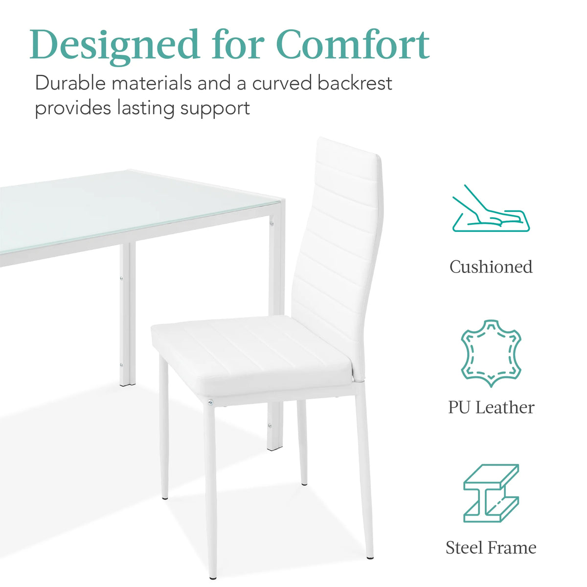 7-Piece Kitchen Dining Table Set with Glass Tabletop 6 Faux Leather Chairs X79880