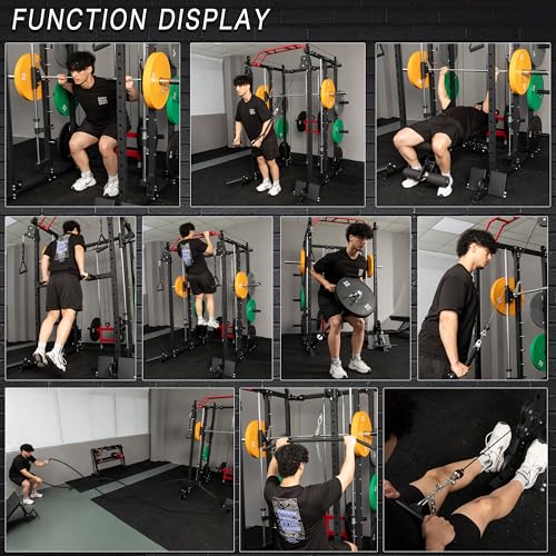 Deep Squat Machine with Cable Crossover System and Squat Rack Power Cage A6292
