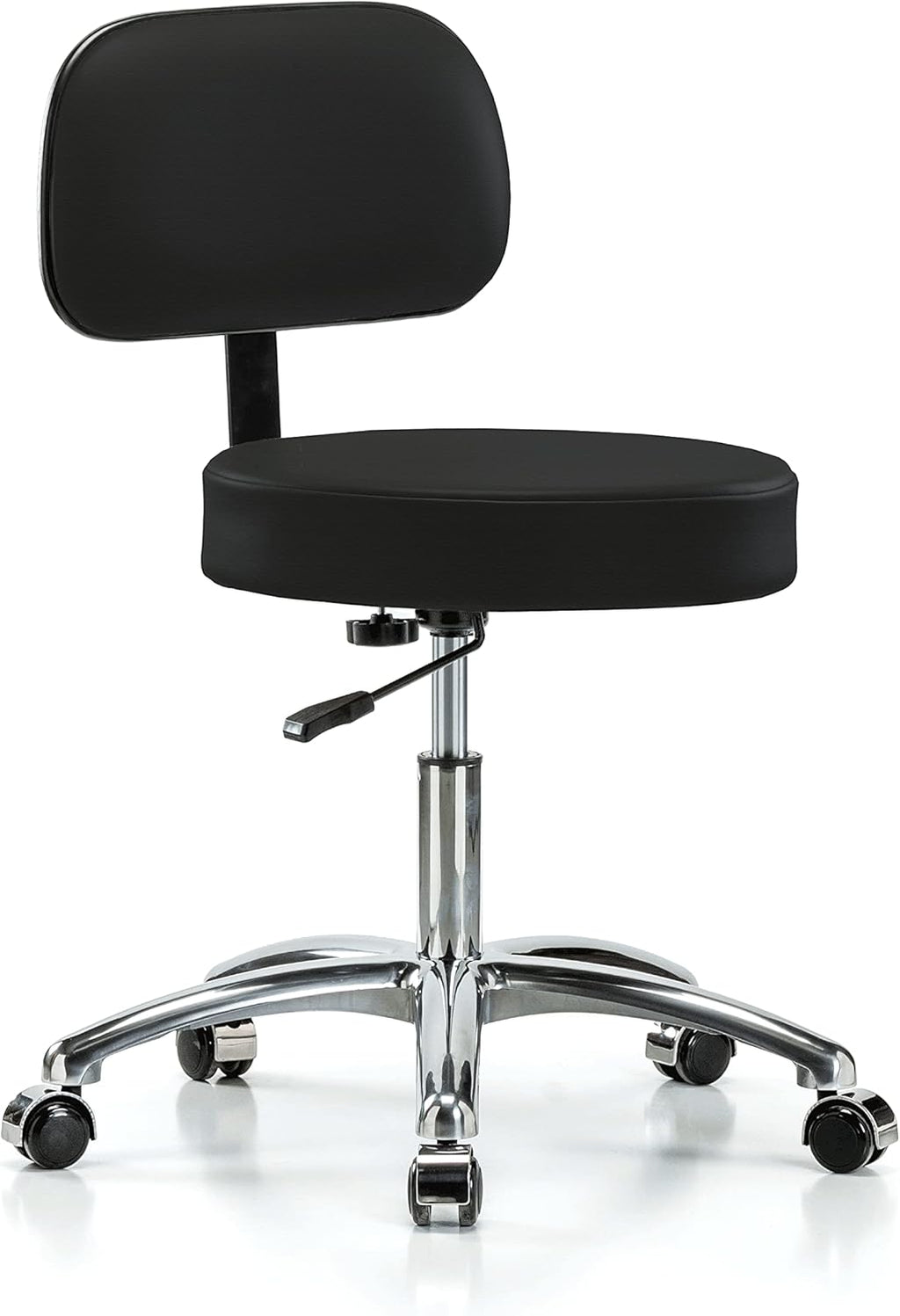 Chrome Rolling Height Adjustable Exam Stool with Back and Footring (Cinder Fabric) K365