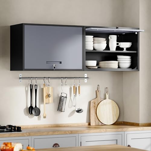 Black Metal Wall Mounted Storage Cabinet with Doors and Shelves Q487