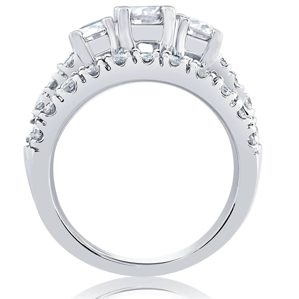 1 1/2 ct 3-Stone Diamond Engagement Ring Matching Wedding Band Set White Gold X2500
