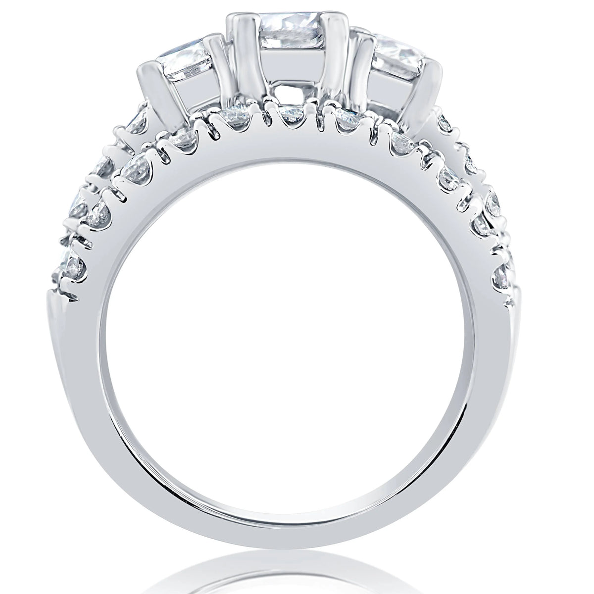 1 1/2 ct 3-Stone Diamond Engagement Ring Matching Wedding Band Set White Gold X2500