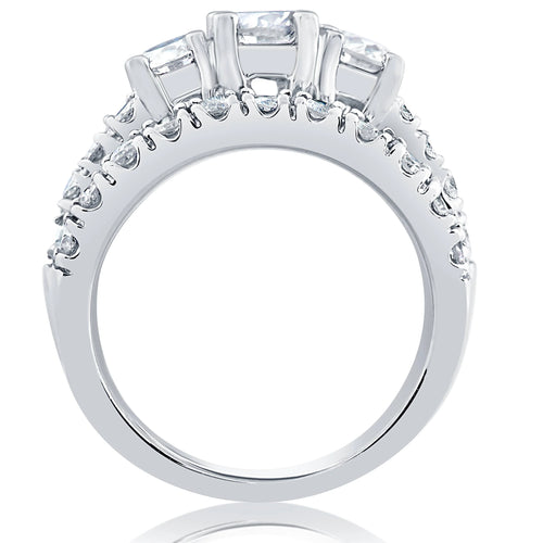 1 1/2 ct 3-Stone Diamond Engagement Ring Matching Wedding Band Set White Gold X2500