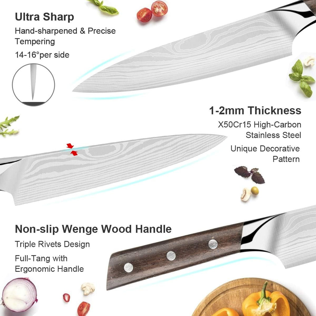 15 Pc German High Carbon Stainless Steel Knife Set with Wooden Block Y568368