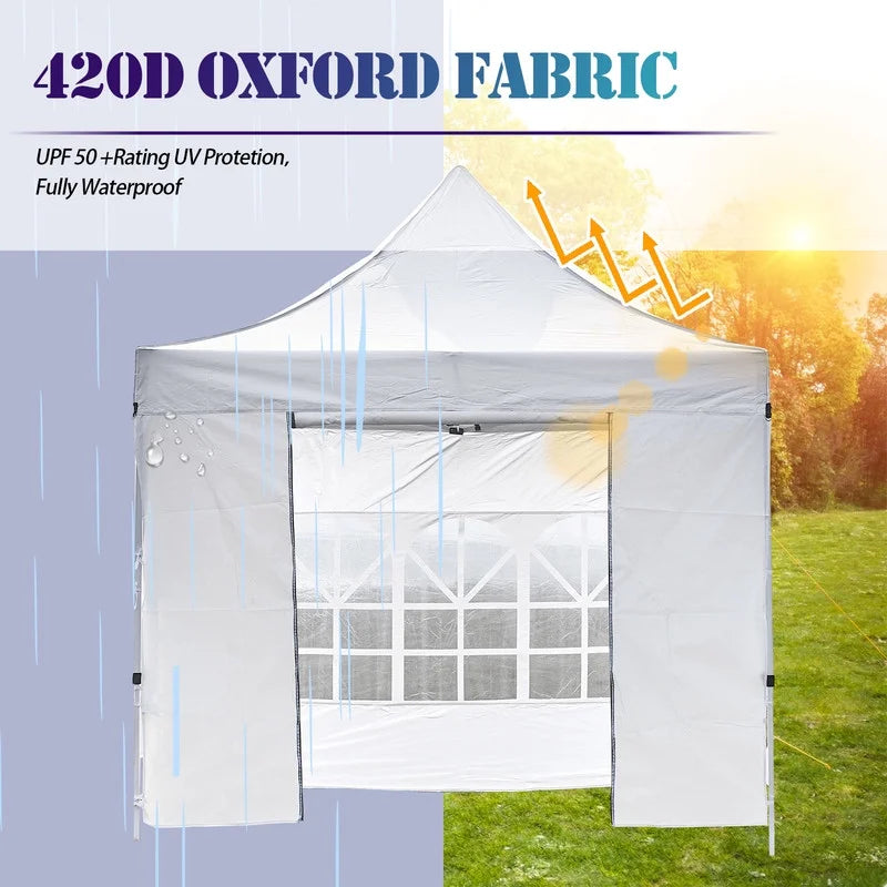 White 10x10ft Pop Up Gazebo with 4 Sidewalls 1 Door & 3 Windows I213546