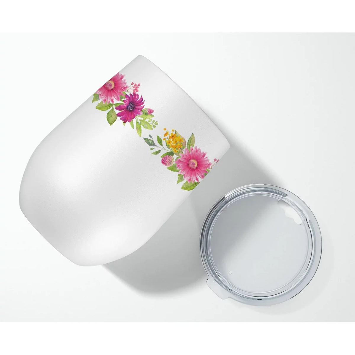 Collie Pink Flowers Stainless Steel 12 oz Stemless Wine Glass B2194