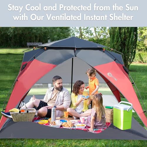 Red/Grey 2-4 Person UPF50+ Beach Tent with Carry Bag E112450