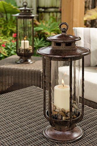 Large Decorative Hurricane Lantern Glass Candle Holder Cast Iron F445