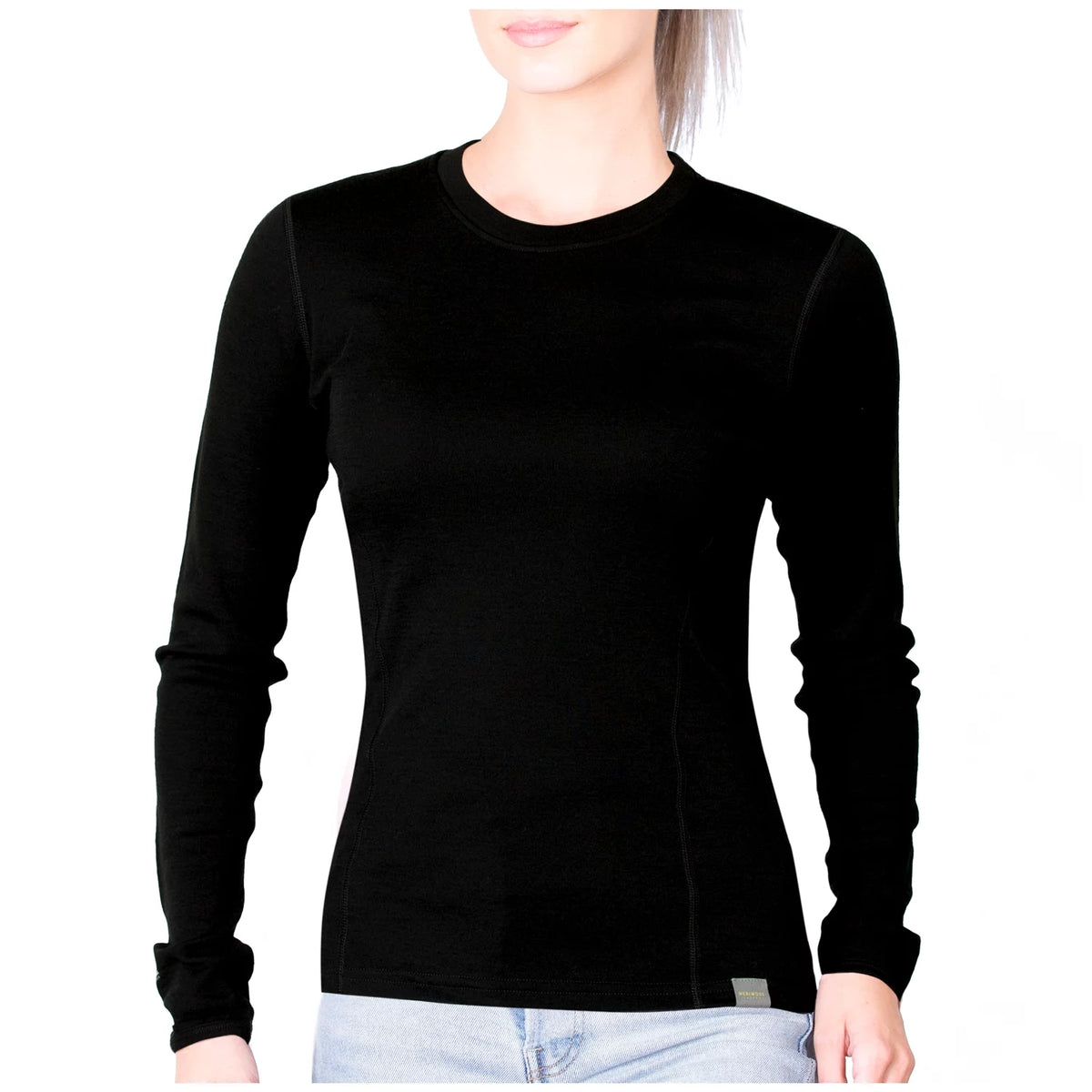Black Merino Wool Midweight Baselayer Crew A545