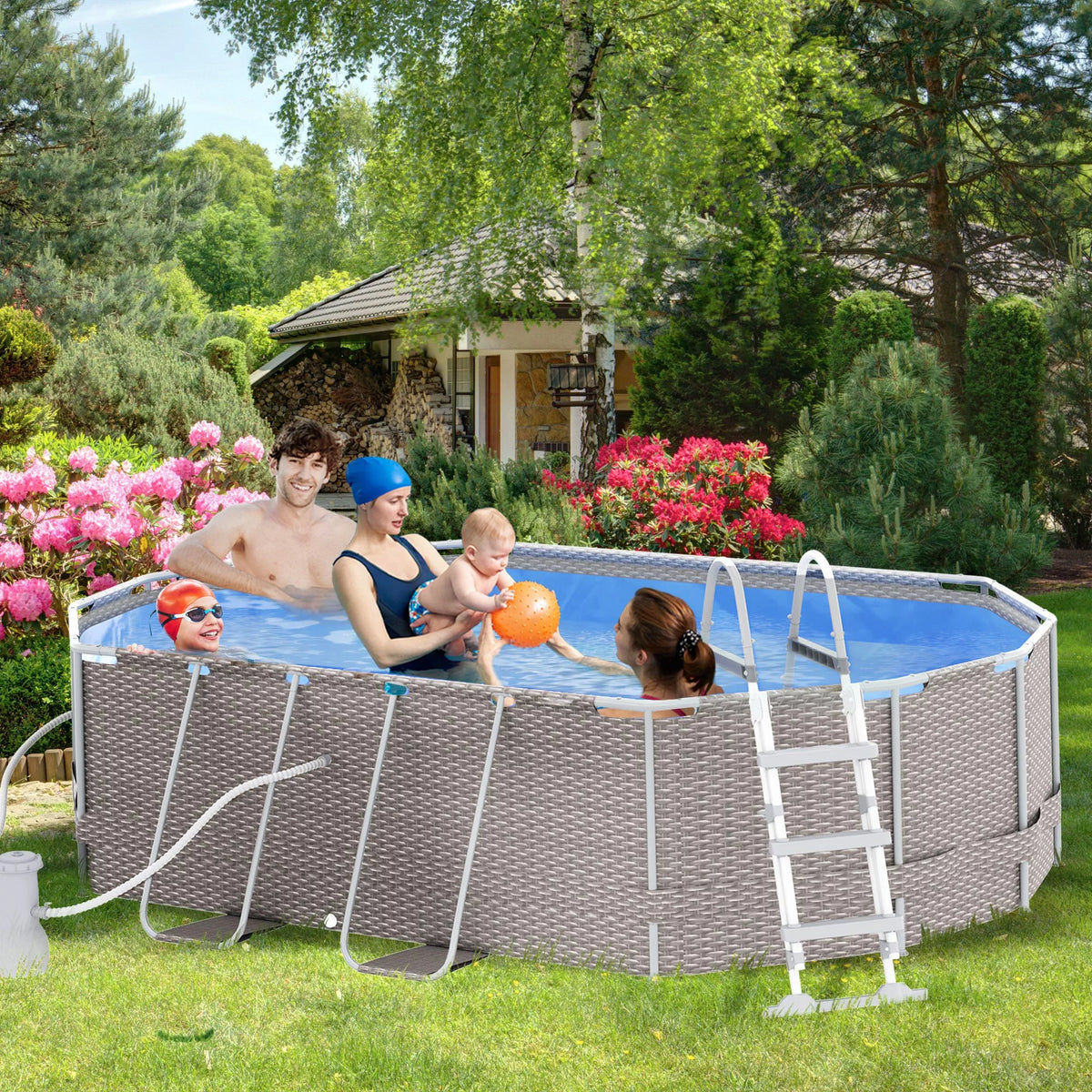 Brown Non-Inflatable Frame Swimming Pool O684