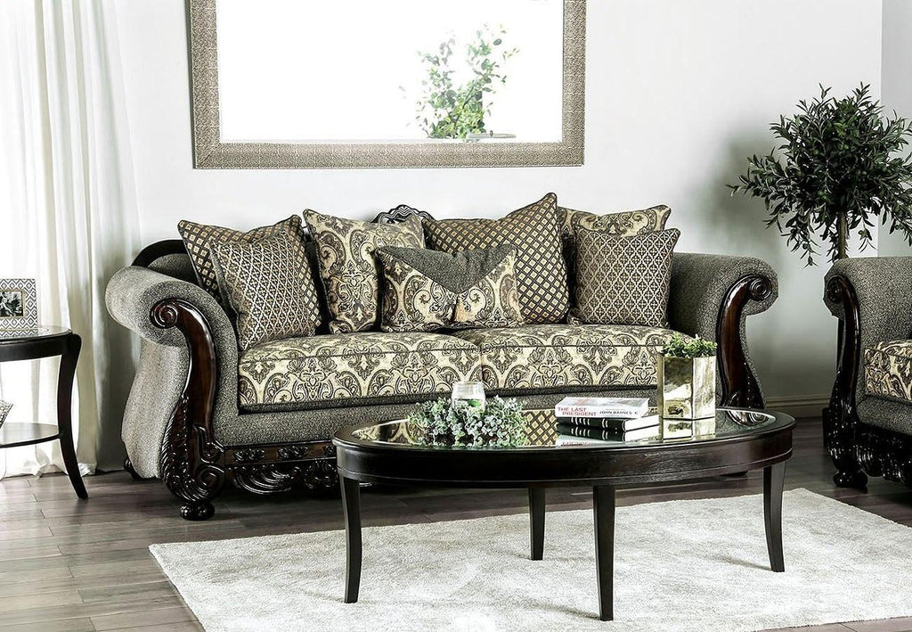 Gray & Espresso Chenille Sofa and Loveseat L8030