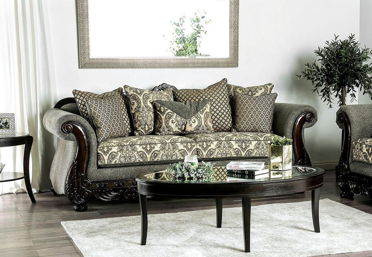 Gray & Espresso Chenille Sofa and Loveseat L8030