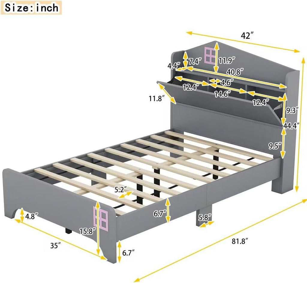 Kids Bed Frame with Storage Headboard V6056