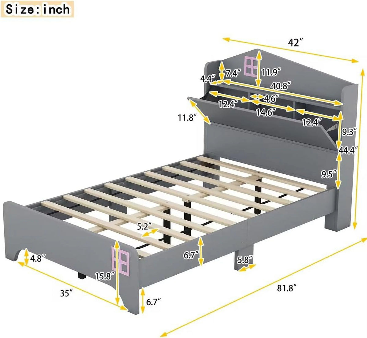 Kids Bed Frame with Storage Headboard V6056