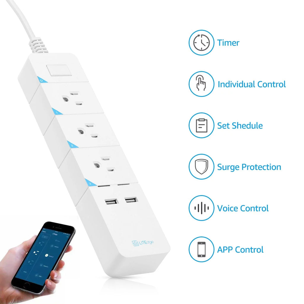 Smart Power Strip with 3 AC Outlets 2 USB Ports C92431