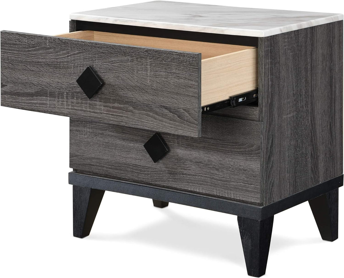 2 Drawer Gray Marble Top Side Table N906533