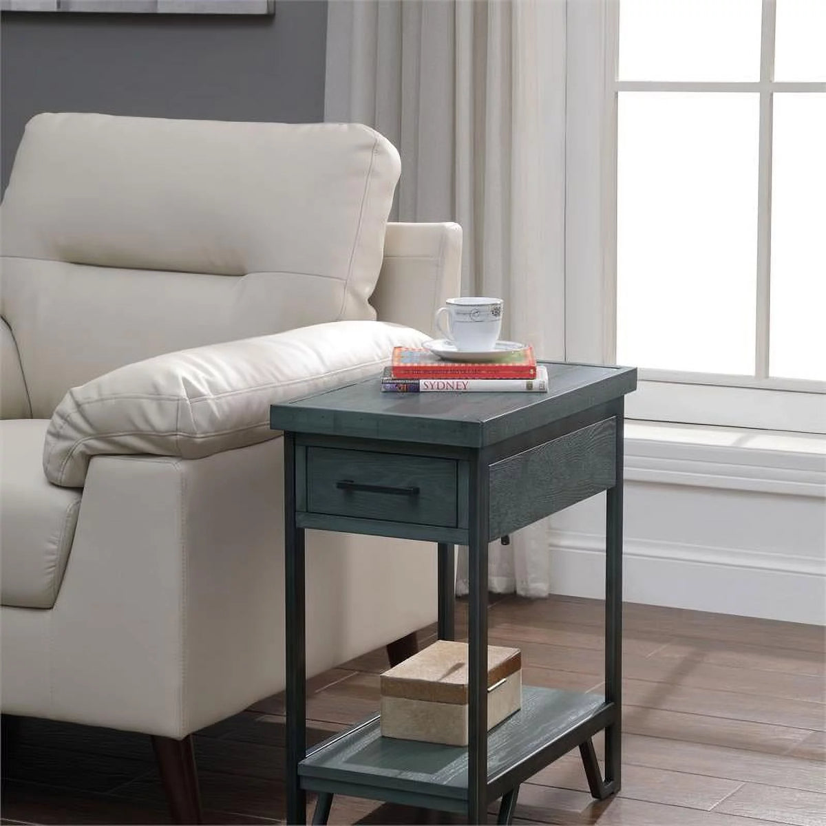 Antique Green Wood 1-Shelf Side Table R22224
