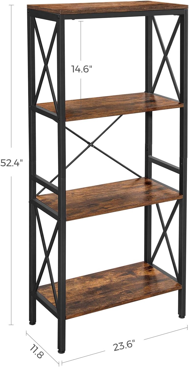 4 Tier Open Shelf Bookshelf with Steel Frame Rustic Brown and Black D946768