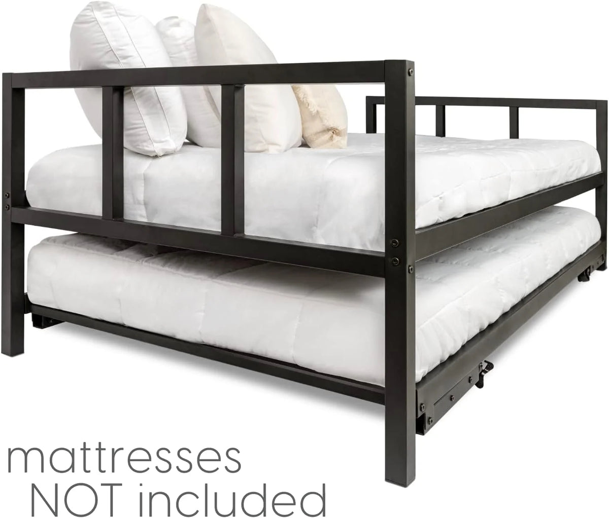Black Metal Twin Daybed with Trundle V555