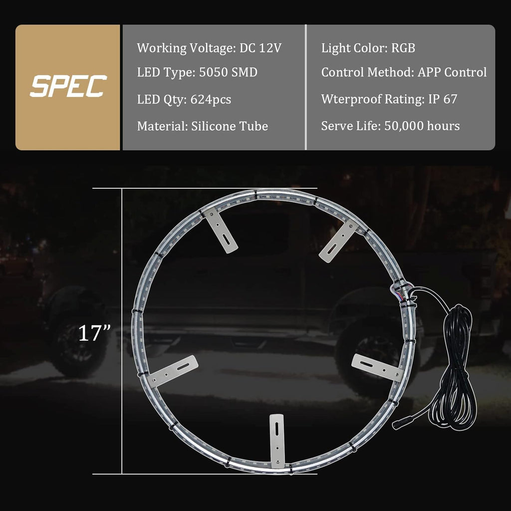 4PCS 17” Waterproof LED Wheel Rim Lights with App Control U953