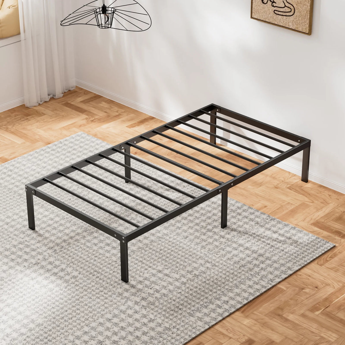 Twin Size Metal Bed Frame with Headboard and Footboard I974259