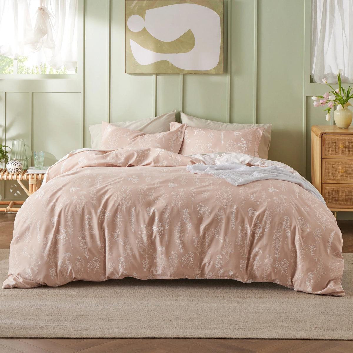 Sage Green Floral Queen Size Comforter Set N171