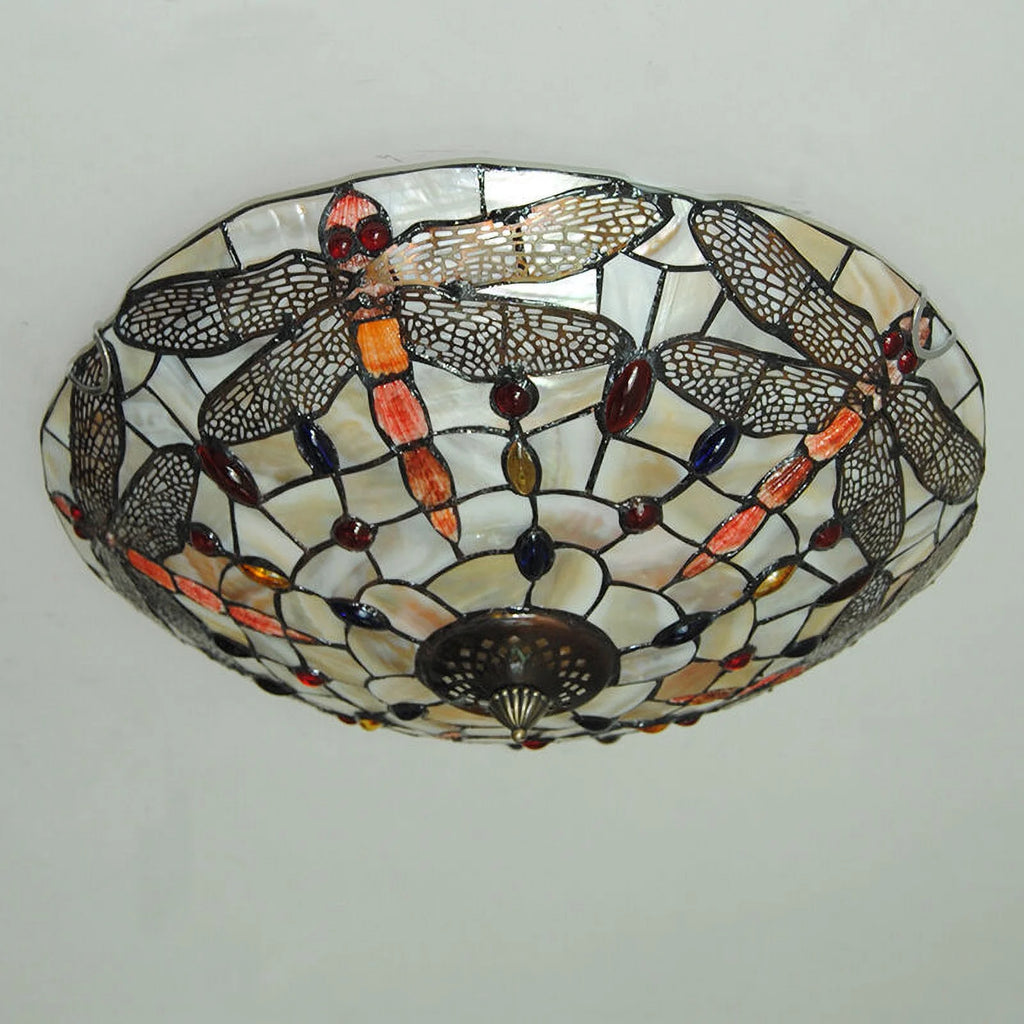 Stained Glass Dragonfly Flush Mount Ceiling Light Fixture U20958