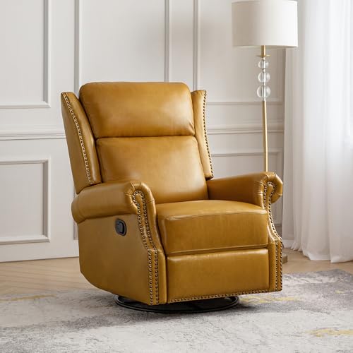 Genuine Leather Swivel Rocker Recliner with Footrest and Lumbar Support Q53520