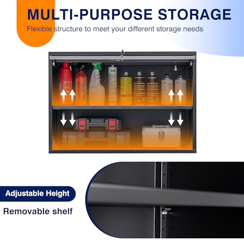 Black Metal Wall Mounted Storage Cabinet with Doors and Shelves Q487