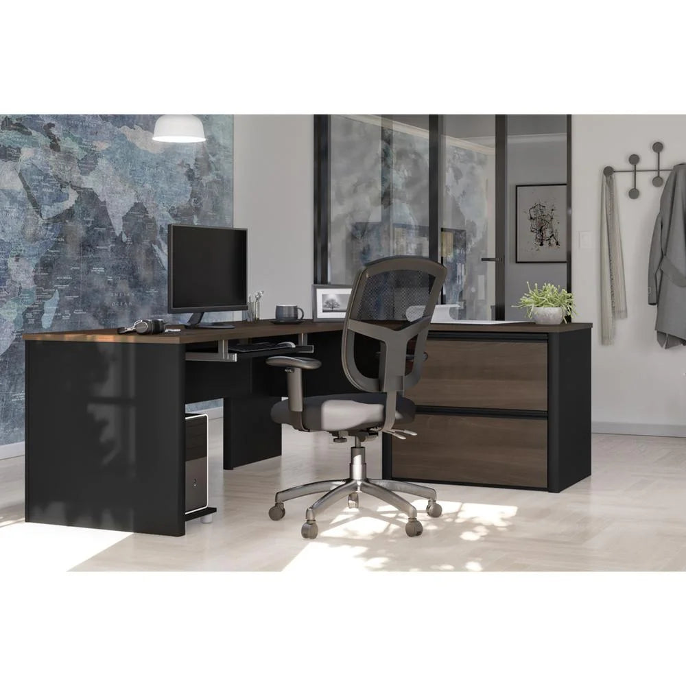 4 Piece L Shaped Computer Desk in Antigua and Black J838555