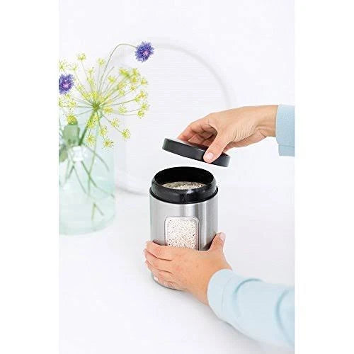 3-Piece Window Canister Set, 1.4-Liter, Matte Steel with Black Lid R171