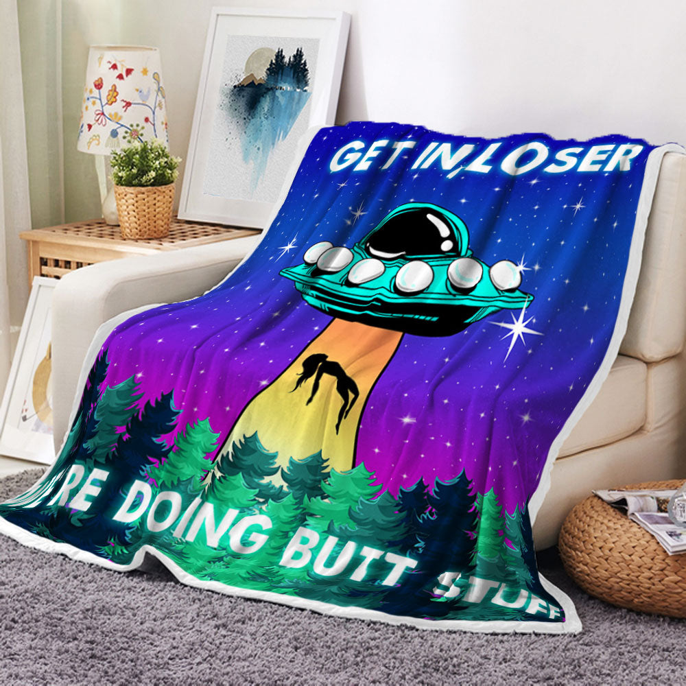Purple Flannel Throw Blanket with Alien Print L50083