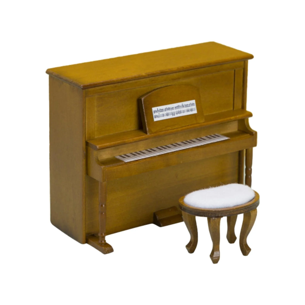 Walnut Miniature Upright Piano Dollhouse Furniture with Stool Z684