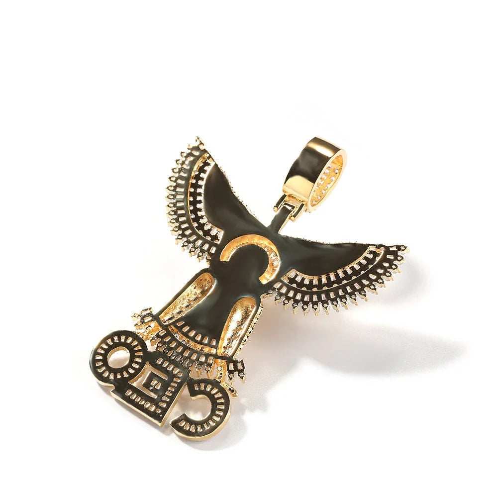 14K Gold Over Finish Simulated Diamond Eagle Charm Pendant Necklace Q49662