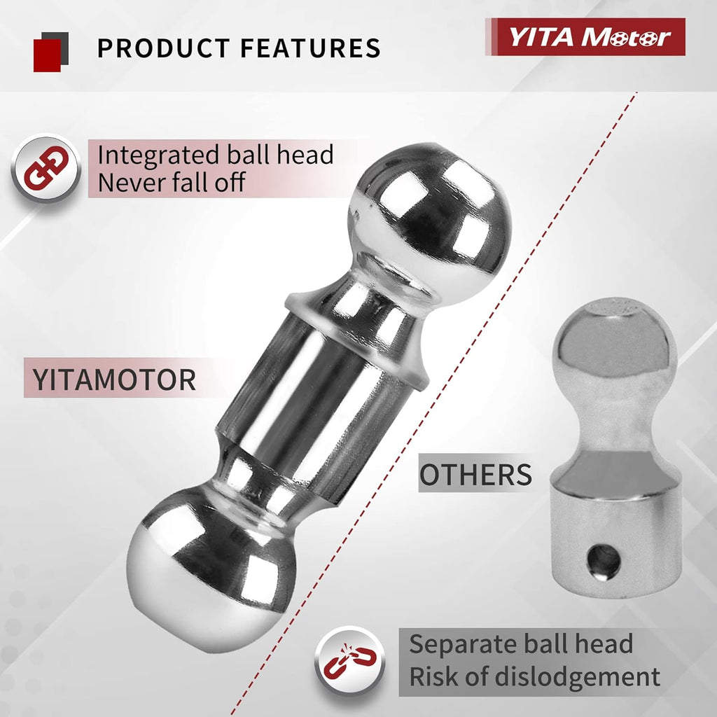 Adjustable Trailer Hitch Ball Mount, 2-Inch Receiver, 4-Inch Drop, Forged Aluminum Shank, 2-Inch and 2-5/16-Inch Combo Stainless Steel Tow Balls, Black U233