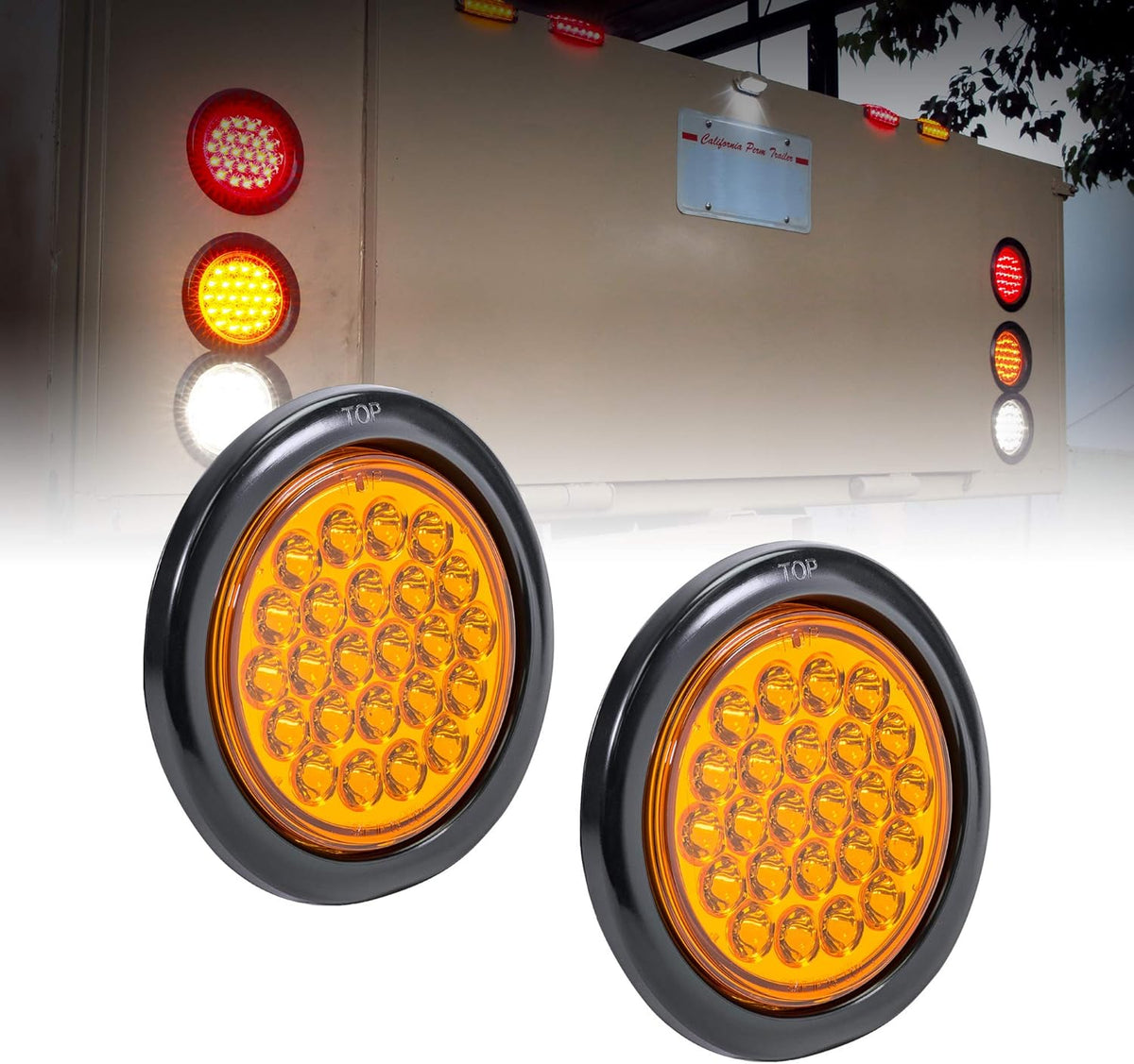 4pc 4" Round Red 24 LED Trailer Tail Lights IP67 Waterproof O619044