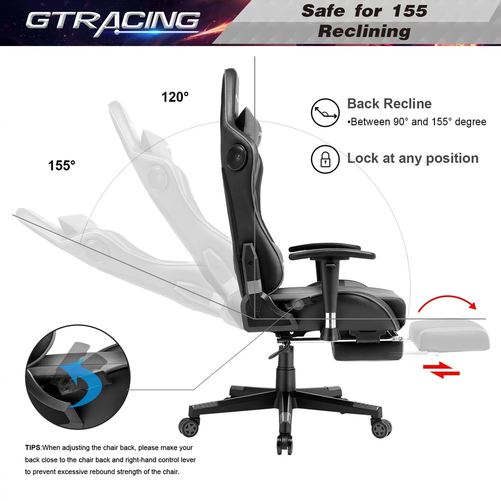 Gray Gaming Chair with Speakers and Footrest C5532