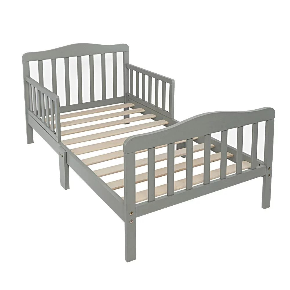Gray Wood Toddler Bed with Guardrails Y14823