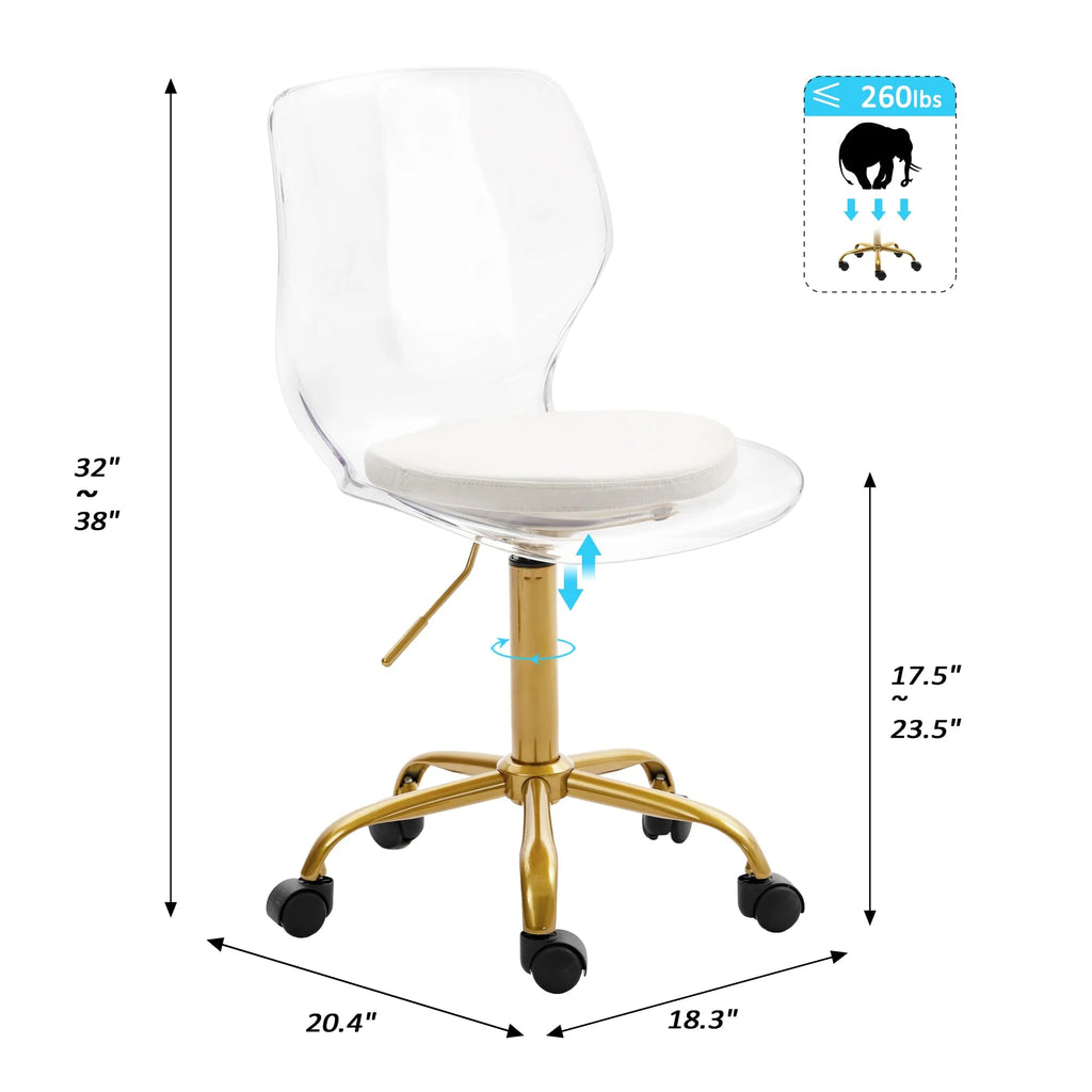 Acrylic Desk Chair with Removable Cushion, Clear Adjustable Rolling Swivel Chair C8194