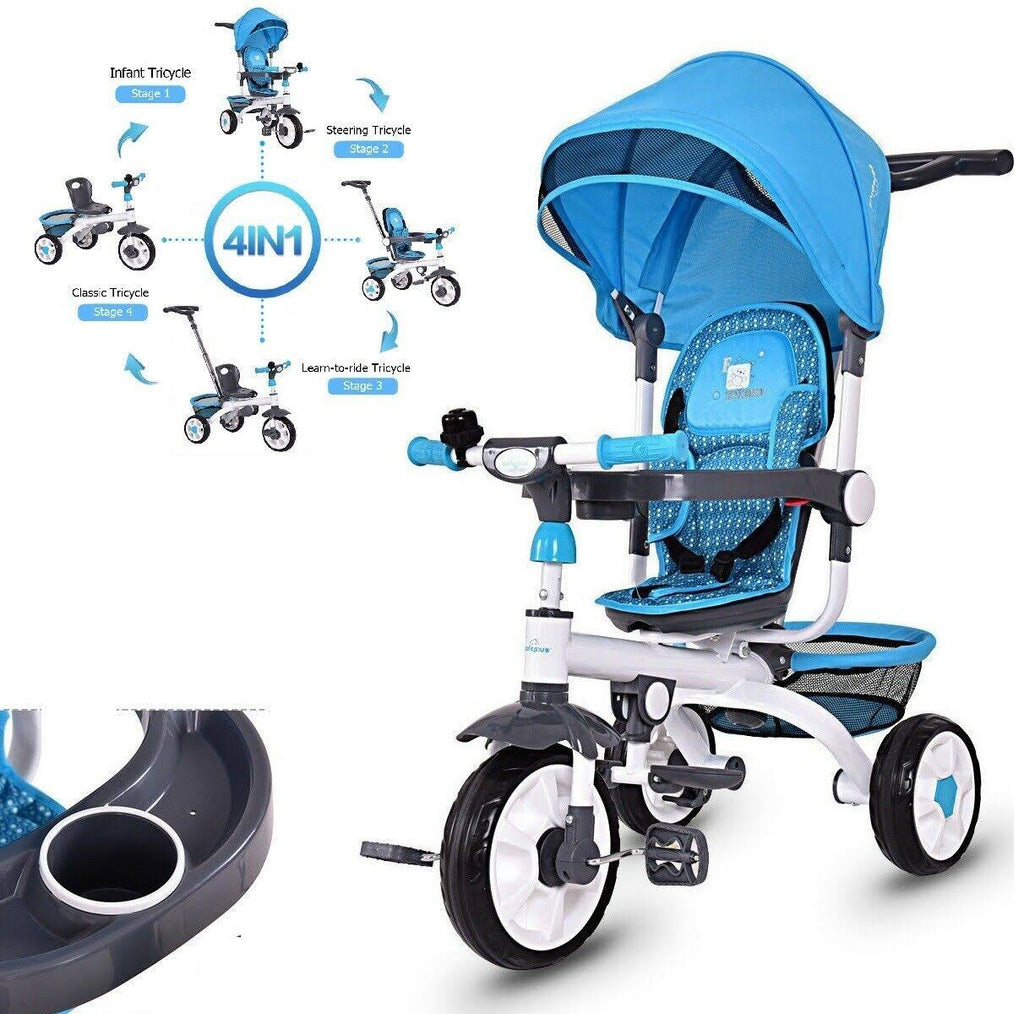 4-in-1 Detachable Baby Stroller Tricycle with Canopy K387228
